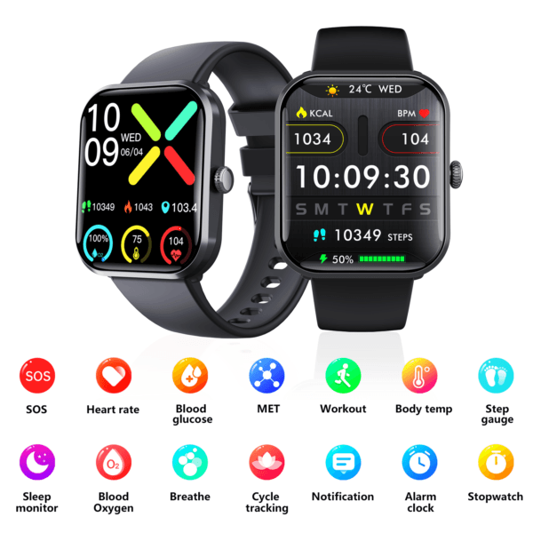 F96 Advanced Smartwatch with SOS, Blood Sugar, 108 Sports Modes, and Customizable Watch Faces - Image 3