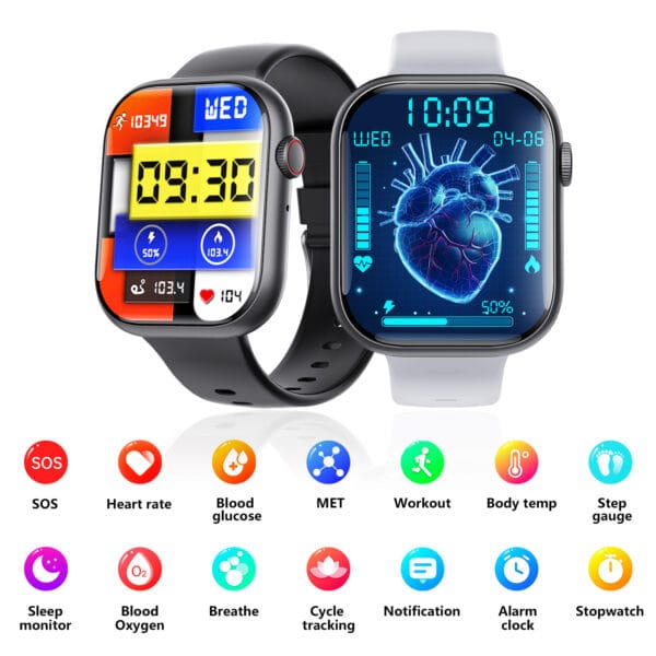 F70 Smartwatch with SOS, Non-Invasive Blood Sugar, 100+ Sports Modes, Red Light SpO2, and Custom Watch Faces - Image 2