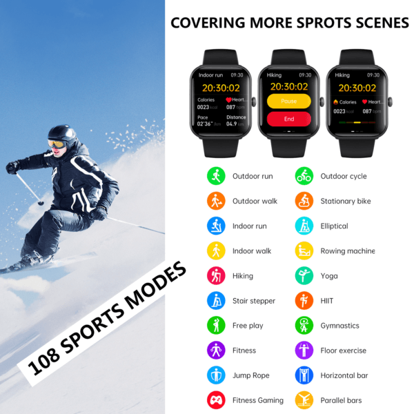 F96 Advanced Smartwatch with SOS, Blood Sugar, 108 Sports Modes, and Customizable Watch Faces - Image 2