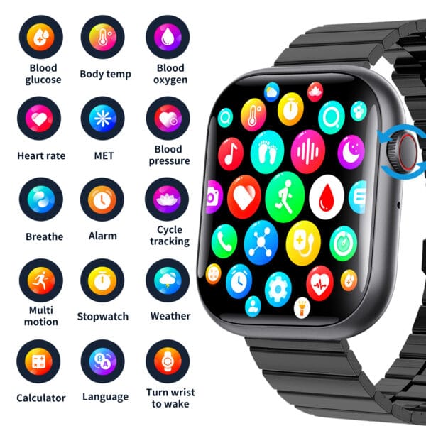 F70 Smartwatch with SOS, Non-Invasive Blood Sugar, 100+ Sports Modes, Red Light SpO2, and Custom Watch Faces - Image 4